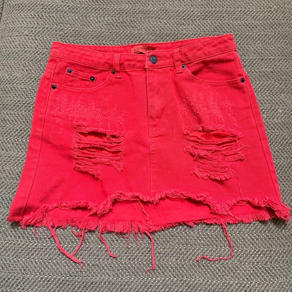 Red jean skirt